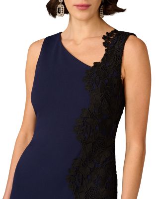 Crepe Asymmetric Neck Midi Dress