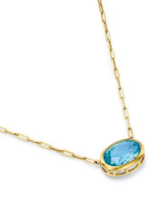Sky Blue Topaz Oval Bezel Pendant Necklace in 14K Yellow Gold, 16-18"