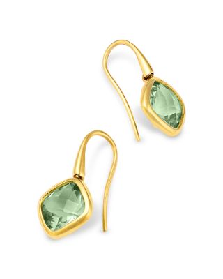 Prasiolite Bezel Drop Earrings in 14K Yellow Gold