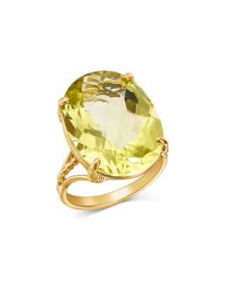 Lemon Quartz Oval Cut Ring in 14K Yellow Gold