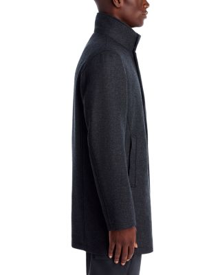 Diagonal Wool &amp; Nylon Overcoat with Removable Faux Fur Collar