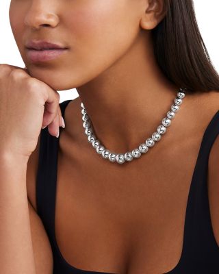 Sterling Silver Caviar Bubbly Graduated Bead Collar Necklace, 18"