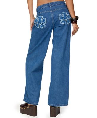 Flower Patch Low Rise Jeans in Medium Rinse Wash