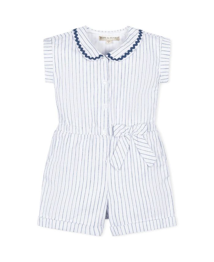 Unisex Hope & Henry Girls' Linen Peter Pan Collar Button Front Romper