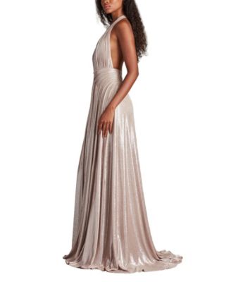 Zarelle Pleated Metallic Halter Gown