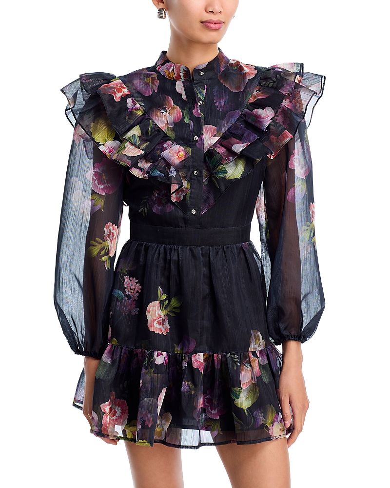 Aqua Floral Ruffle Trim Dress - Exclusive In Multi