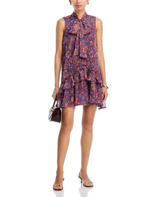 Printed Tie Neck Ruffle Dress - Exclusive