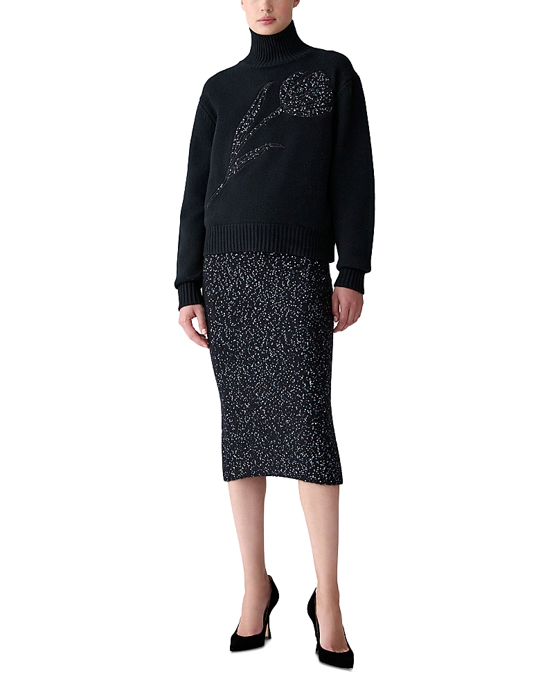 Carolina Herrera Sequined Knit Pencil Skirt In Black