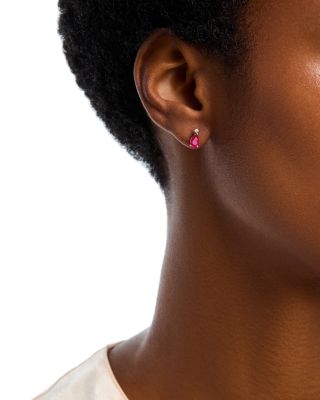 Stone & Diamond Pear Stud Earrings in 14K Yellow Gold