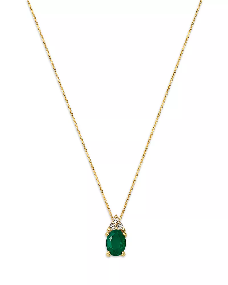Bloomingdale's Fine Jewelry Emerald & Diamond Pendant Necklace in 14K Yellow Gold, 16
