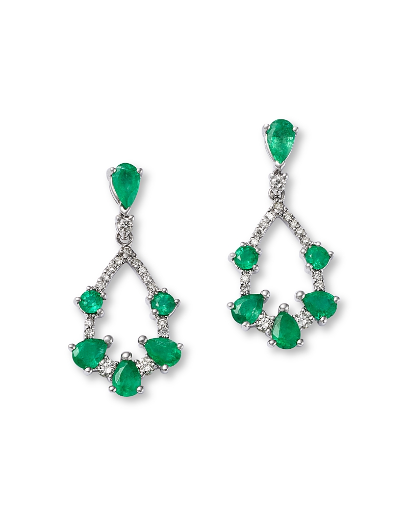 Bloomingdale's Fine Collection Bloomingdale's Fine Jewelry Emerald & Diamond Open Pear Drop Earrings In 14k White Gold In Multi
