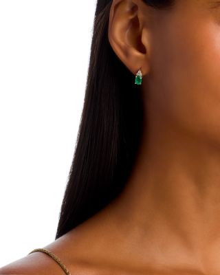 Emerald & Diamond Stud Earrings in 14K Yellow Gold