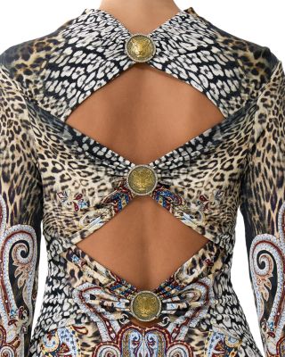 Mixed Print Open Back Dress