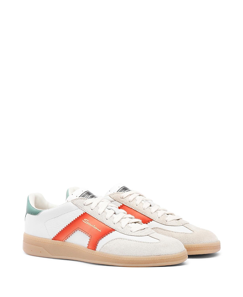Santoni Leather And Suede Dbs Oly Sneaker In White