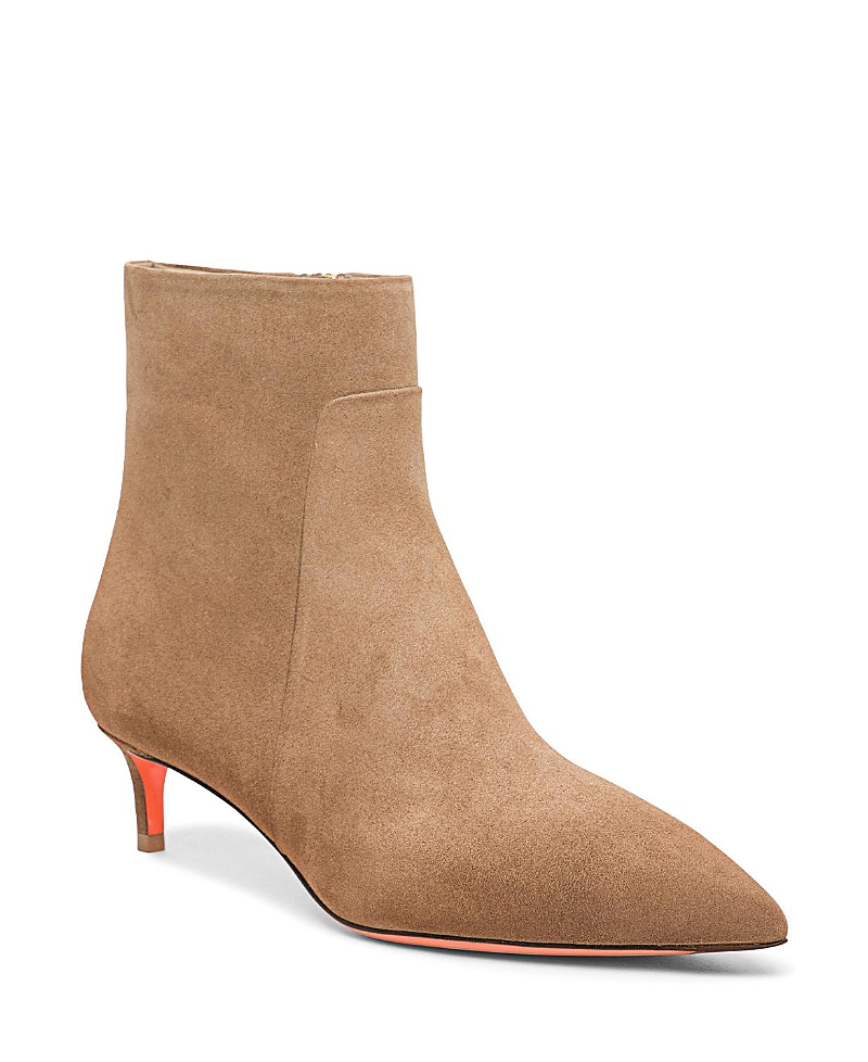 Santoni Suede Kitten Heel Ankle Booties In Brown