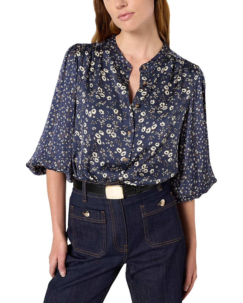 Gerard Darel Puff Sleeve Blouse In Blue