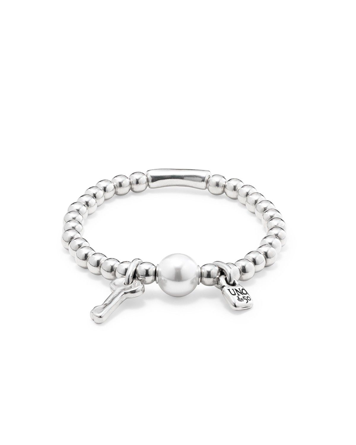 UNOde50 Sterling Silver Plated Beaded With A Pearl Bracelet