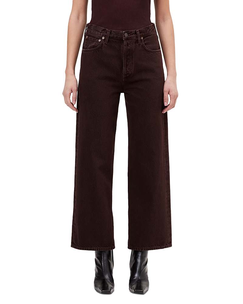 Agolde Ren High Rise Wide Leg Ankle Jeans In Sloe Berry In Brown