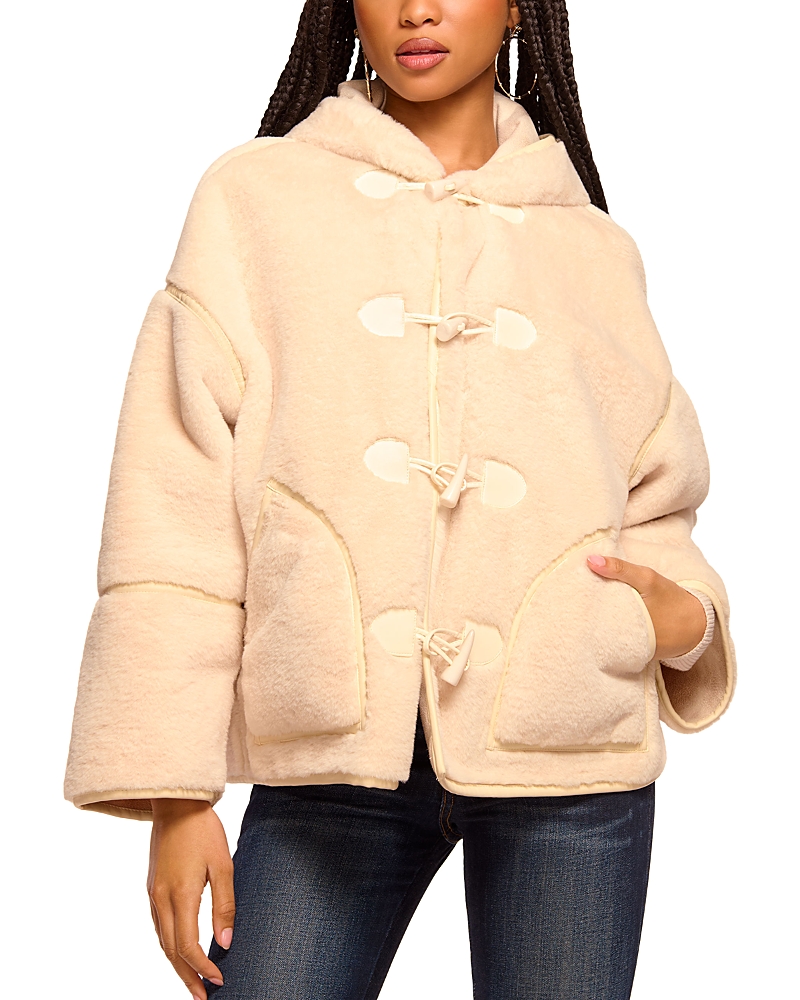 Ramy Brook Lucy Reversible Faux Shearling Hooded Jacket In Neutral