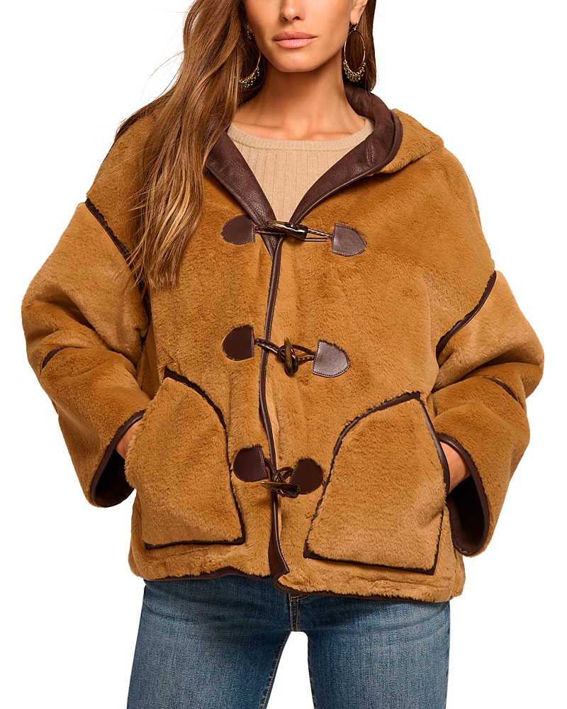 Ramy Brook Lucy Reversible Faux Shearling Hooded Jacket In Brown
