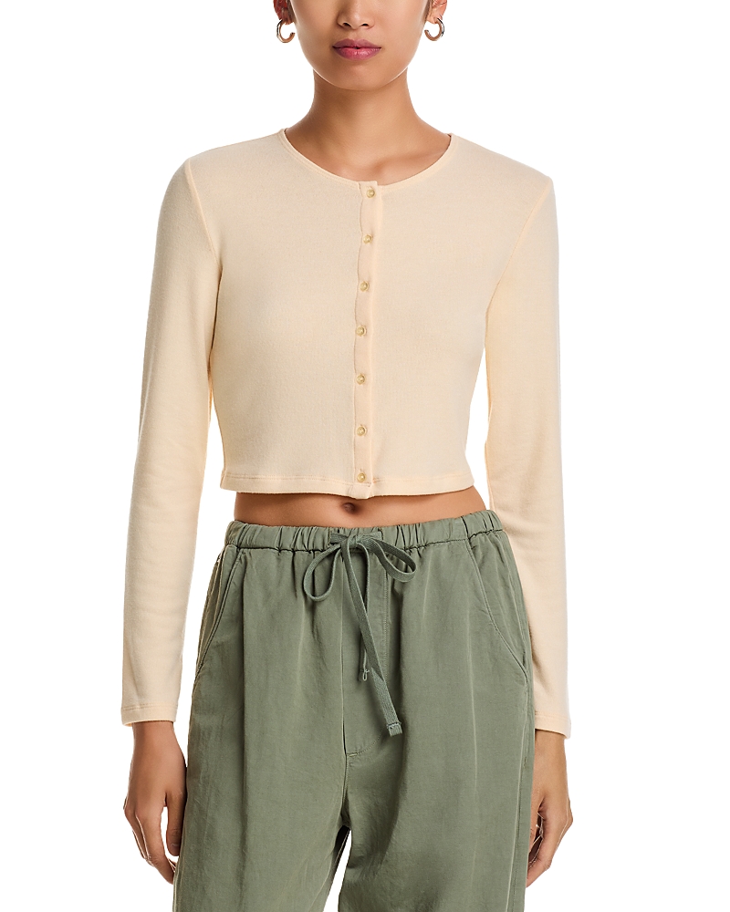 Leset Lauren Cropped Jersey Cardigan In White