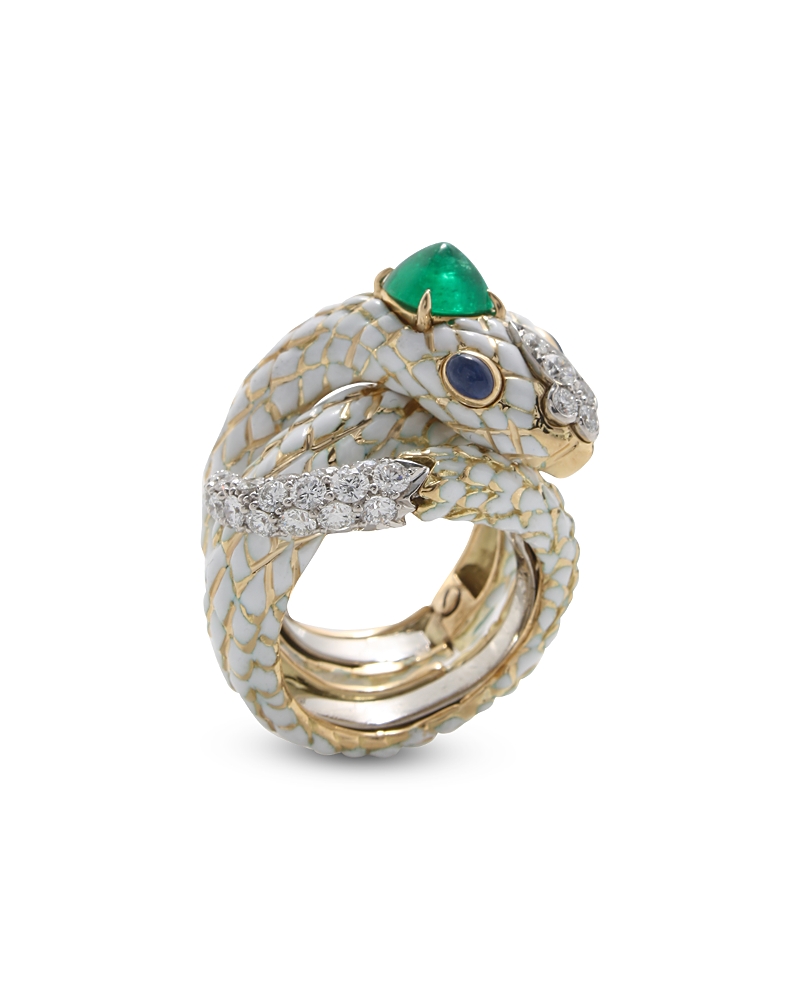 David Webb Diamond & Gemstone Kingdom Snake Ring In 18k Yellow Gold & Platinum In Gold