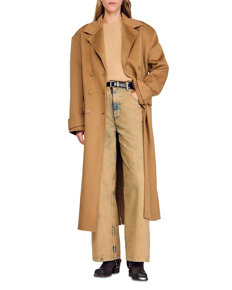Sandro Oversized Wool Coat In Brown