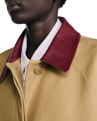 Leather Collar Trench Coat