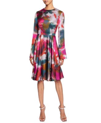 Roni Long Sleeve Knee Length Abstract Printed Flared Dress