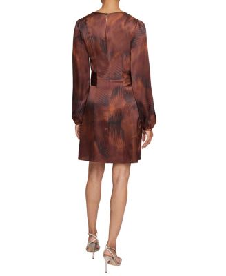 Darya Long Sleeve Dress in Abstract Printed Silk