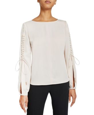 Livi Long Sleeve Top with Grommet Detail in Fluid Crepe