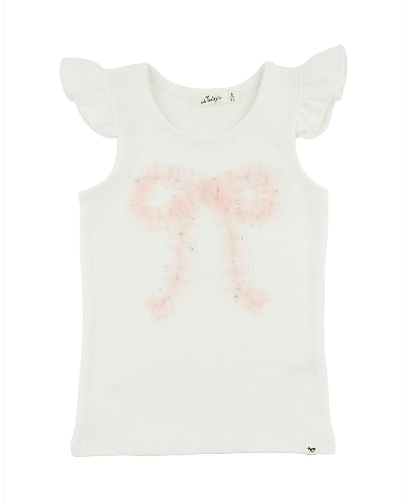 Oh Baby ! Girls' Ruffle Bow Fleck Tulle Applique Flutter Tank - Little Kid In White