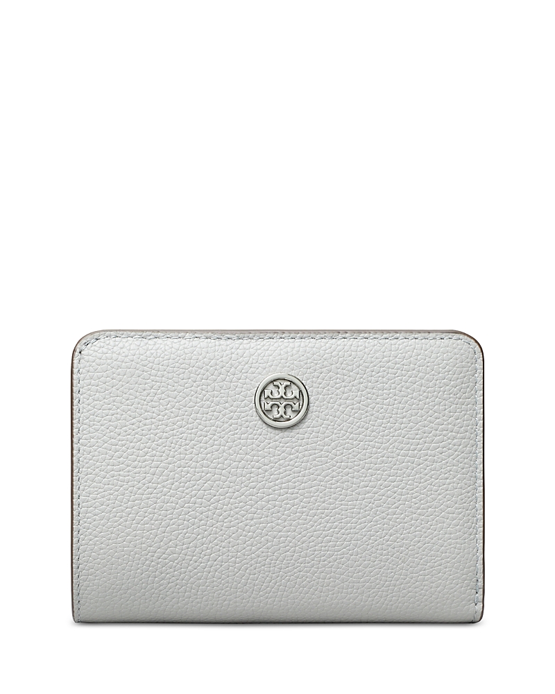 Tory Burch Robinson Pebbled Leather Bifold Wallet In Gray