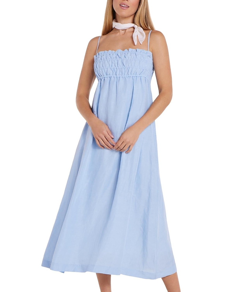 Hermoza Margot Smocked Spaghetti Strap Midi Dress In Blue