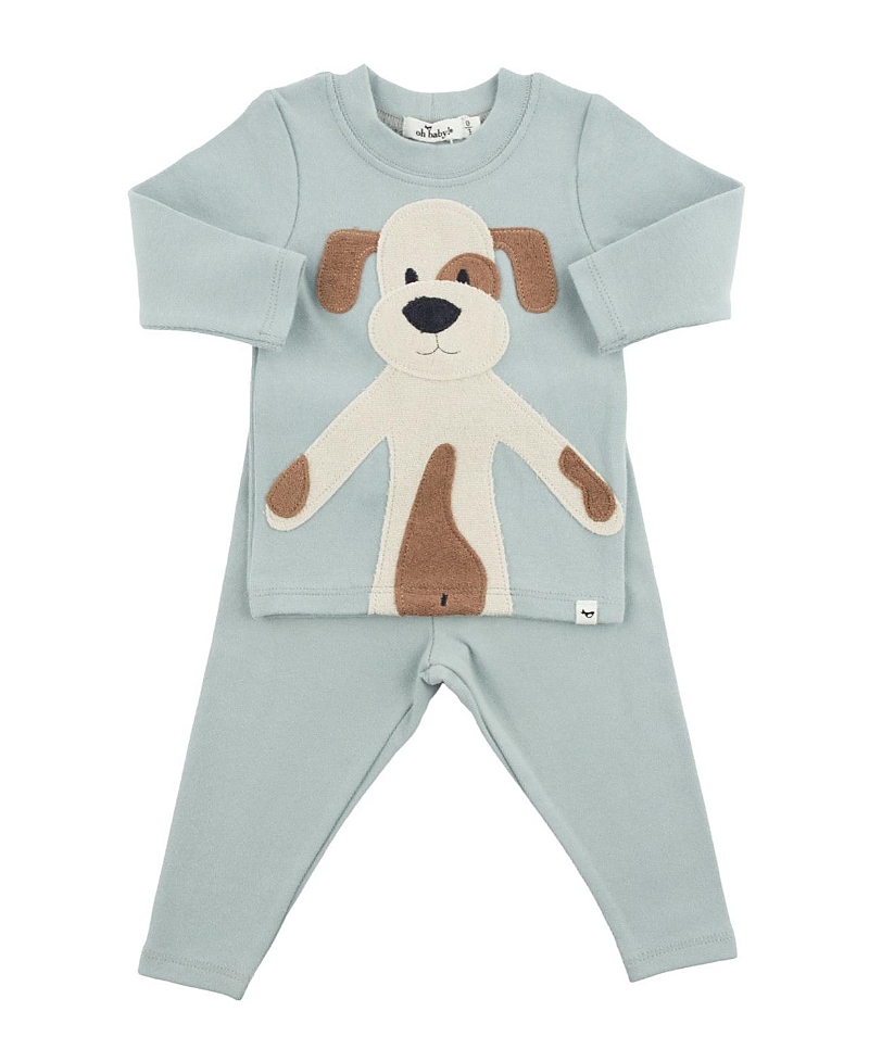 Oh Baby ! Boys' Puppy Applique Two Piece Set - Baby In Blue