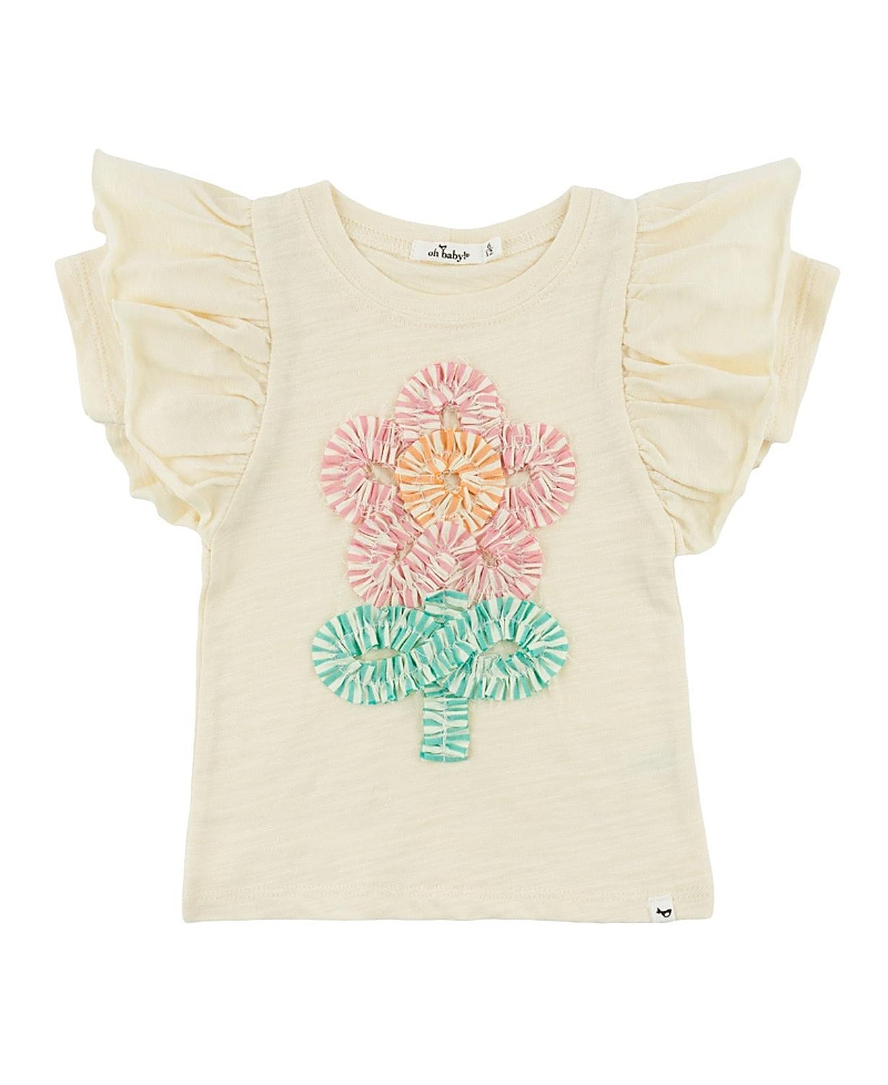 Oh Baby ! Girls' Cabana Ruffle Daisy Applique Butterfly Tee - Baby In Gold