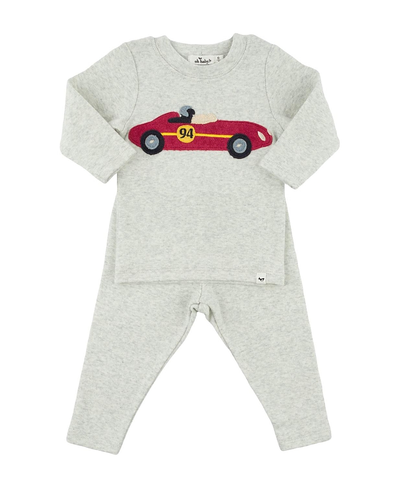 Oh Baby ! Boys' Racecar Applique 2-piece Set - Baby In Gray