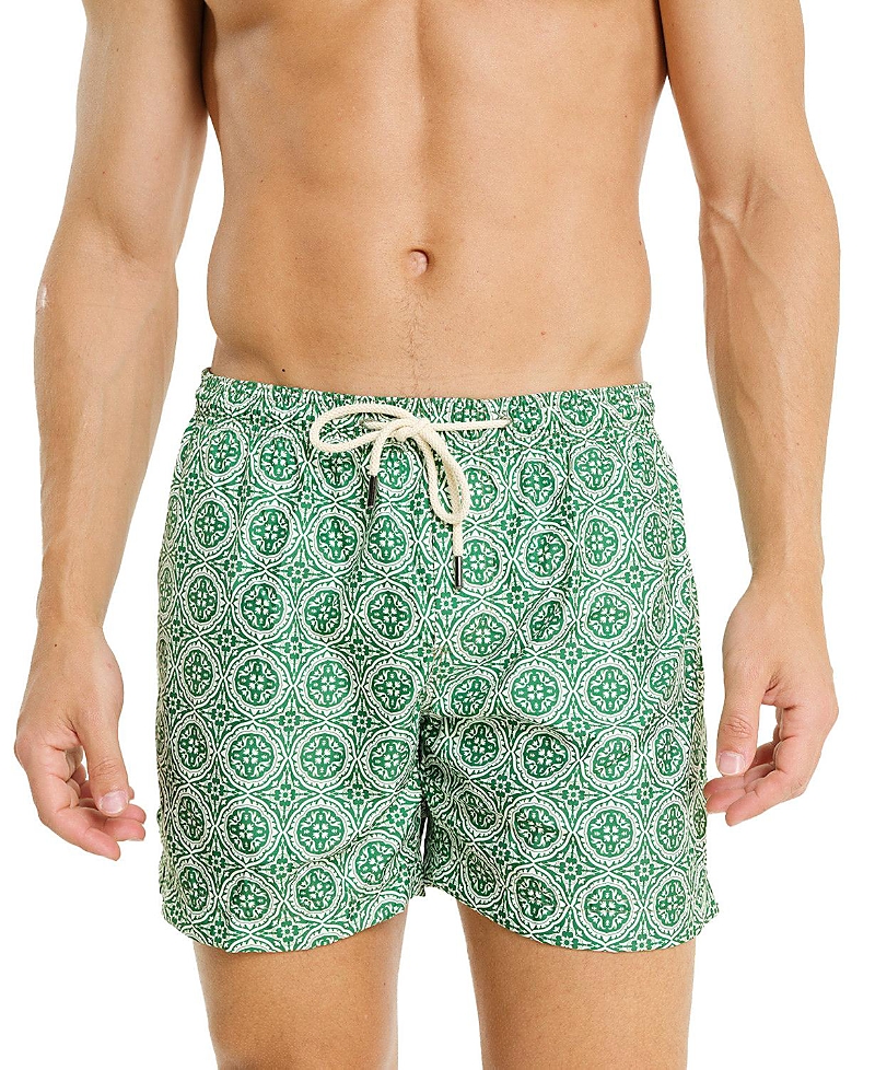 Peninsula Swimwear Gemusterte Badeshorts Mit Kordelzug In Green