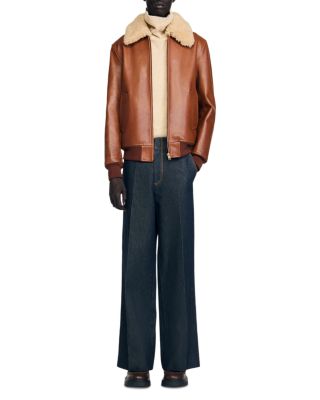 Leather Shearling Collar Jacket