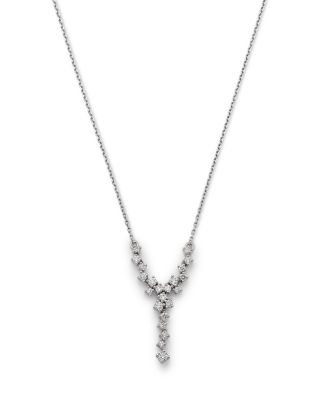 Diamond Cluster Lariat Necklace in 14K White Gold, 0.50 tcw