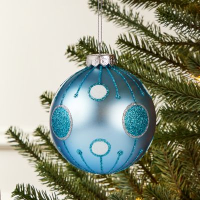 Glass Blue Ball with Circles Ornament - Exclusive