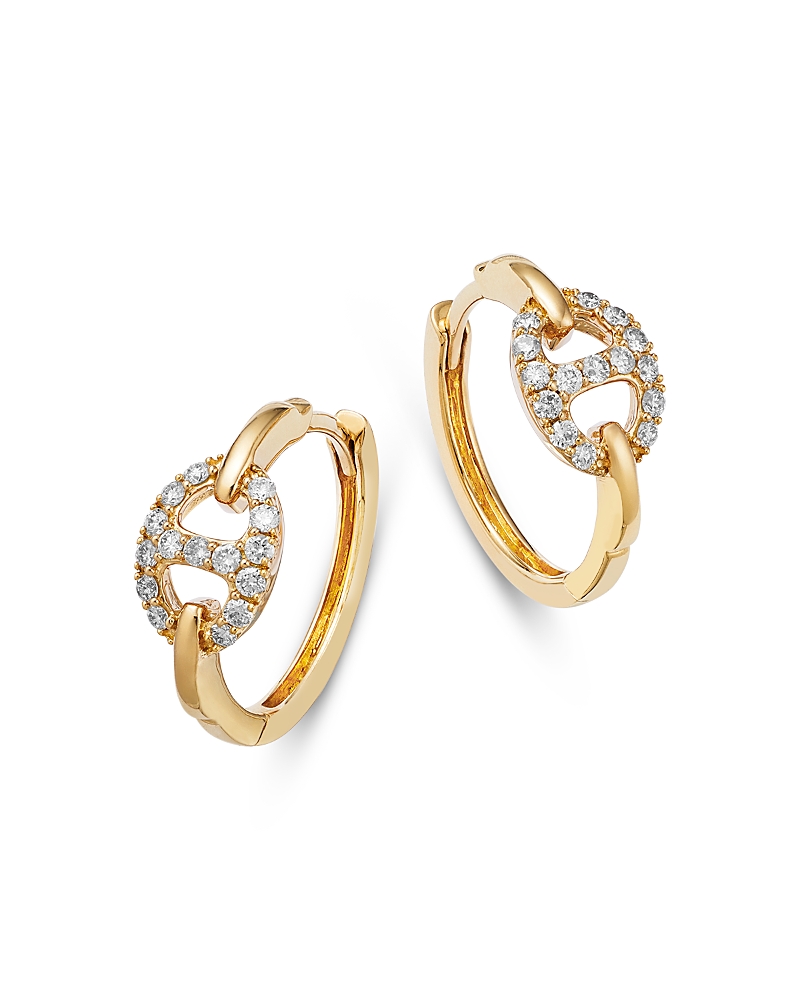 Bloomingdale's Fine Collection Diamond Link Huggie Hoop Earrings In 14k Yellow Gold, 0.20 Tcw In Gold