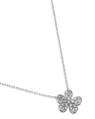 Diamond Pav&eacute; Flower Pendant Necklace in 14K White Gold, 0.75 tcw