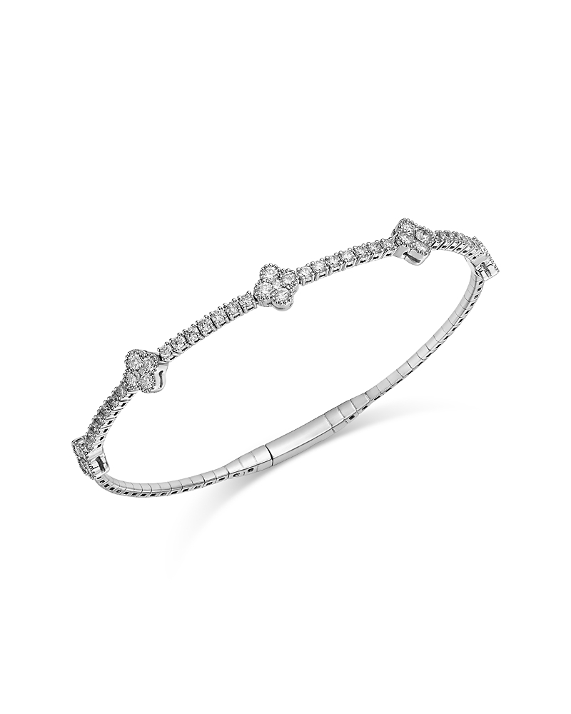 Bloomingdale's Fine Collection Diamond Clover Flexible Bangle Bracelet in 14K White Gold, 1.58 tcw