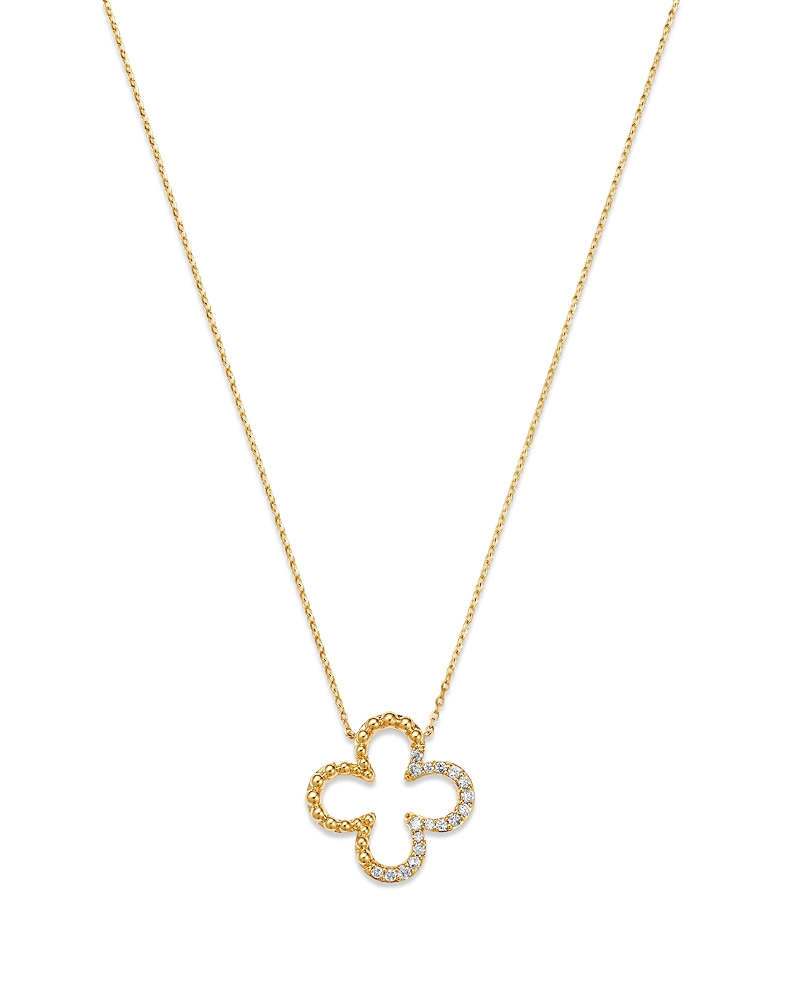 Bloomingdale's Fine Collection Diamond Clover Pendant Necklace In 14k Yellow Gold, 0.2 Tcw In Gold