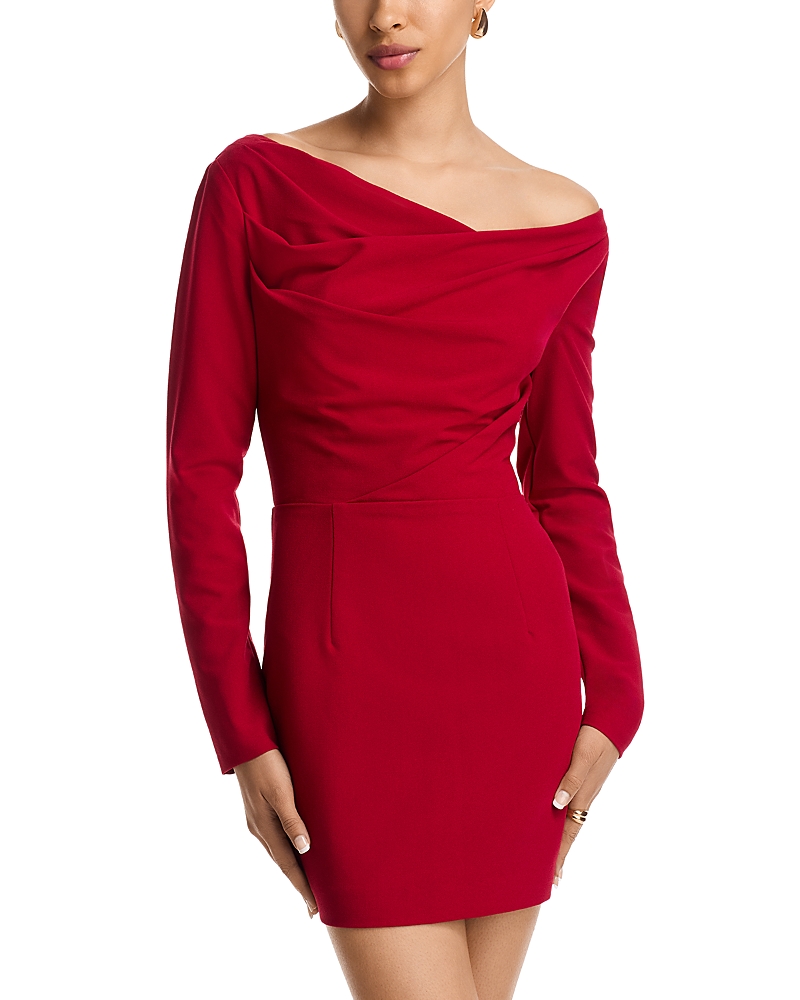 Black Halo Asymmetric Neck Long Sleeve Minidress In Red