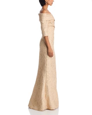 Off-the-Shoulder Metallic Jacquard Gown