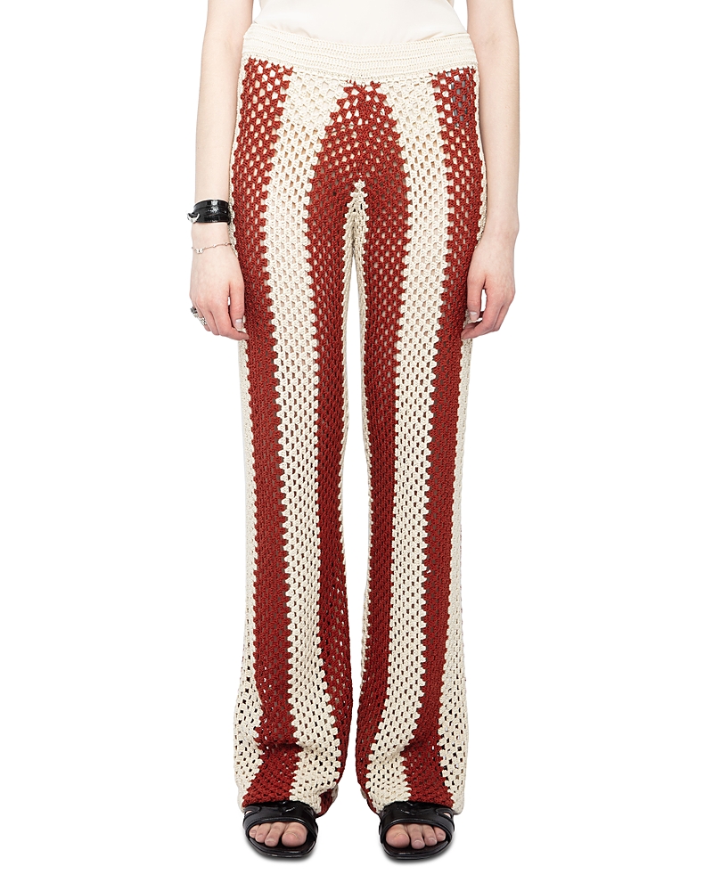 Zadig & Voltaire Womens Judo Pia Regular-fit Striped Crochet Cotton Trousers In Multi