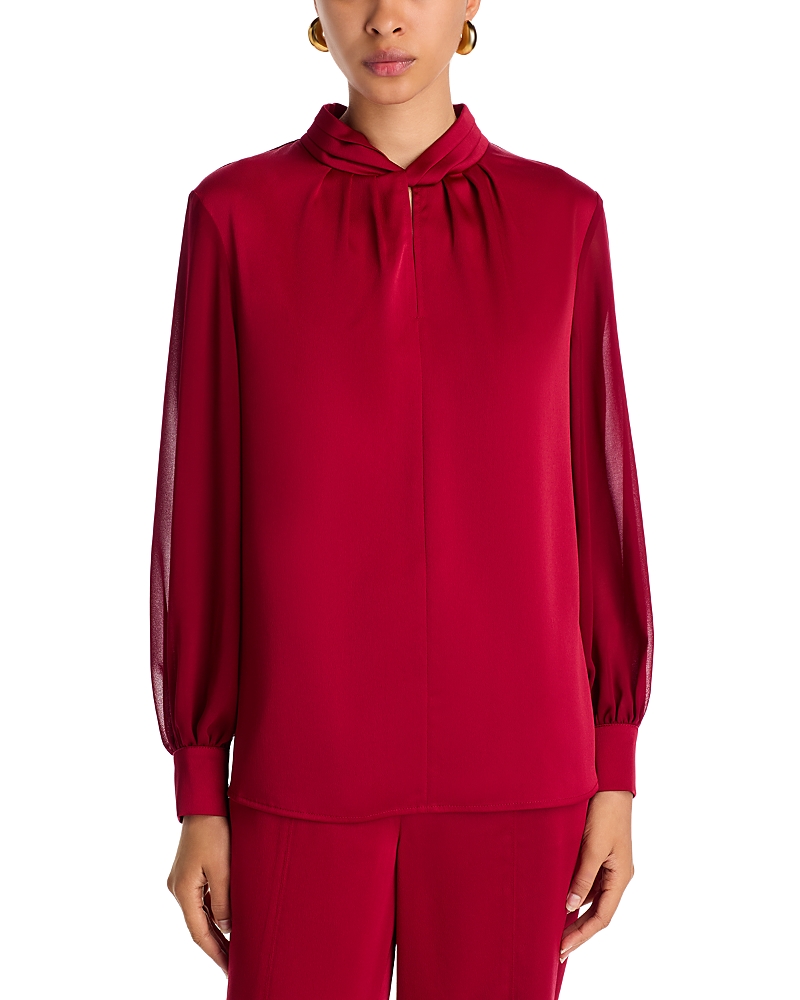 Misook Twist Neck Keyhole Blouse In Red