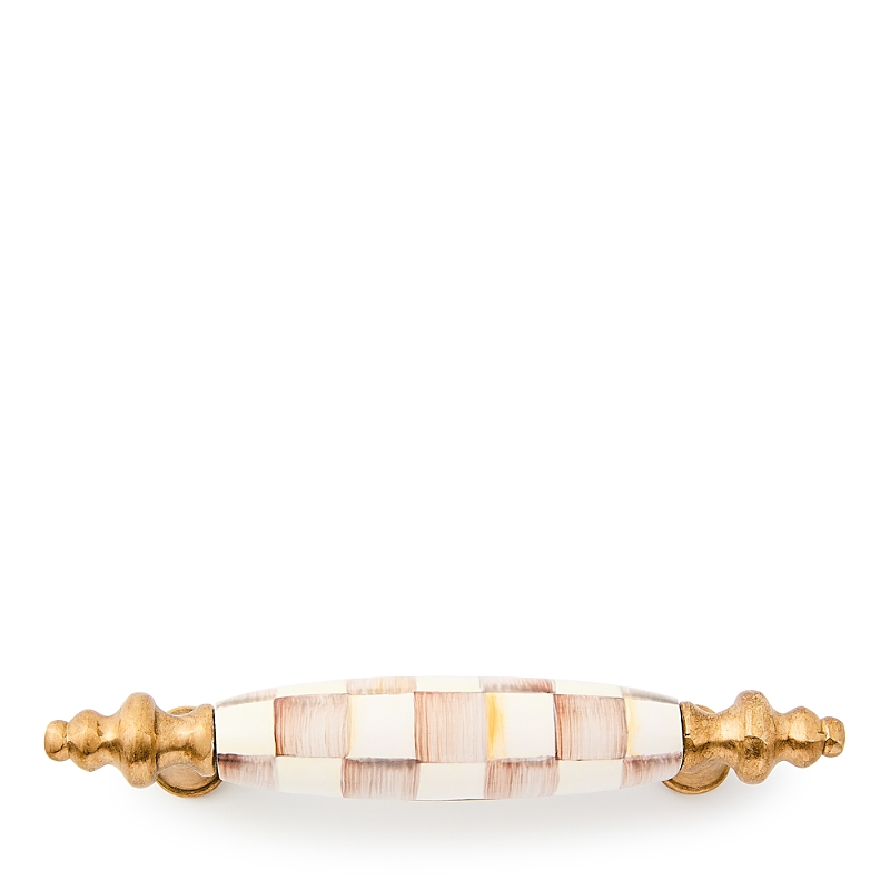 Mackenzie-childs Mocha Check Brass Drawer Pull In Pink